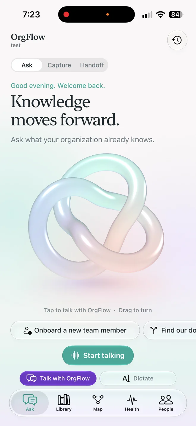 OrgFlow on iPhone: ask what your team knows